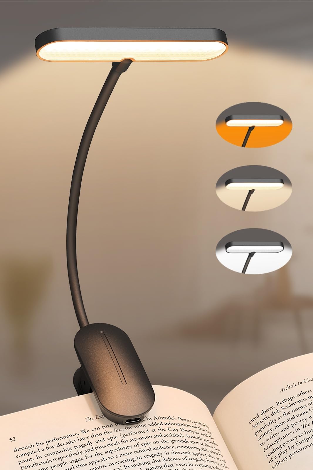 TATAANTY Book Light for Reading at Night, 14 LEDs & 80 Hrs Lasting Reading Light for Books in Bed, 3 Color Modes & Stepless Dimming Book Reading Light, Reachrgeable Book Light Clip on for Book Lovers