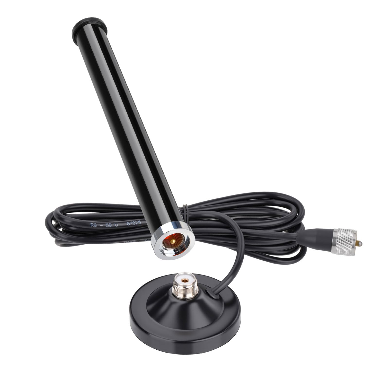 Bingfu Antena móvil PL259 de doble banda VHF UHF 136-174MHz 400-470MHz para BTECH ICOM Yaesu Midland TYT AnyTone​ - Base magnética fuerte con cable coaxial RG58 de 16.4 pies