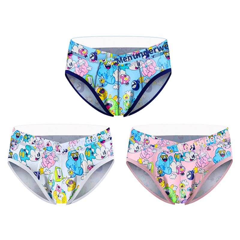 Cute Cartoon Men's Cotton Low Rise Briefs Soft Breathable Bulge Pouch Sexy Underwear