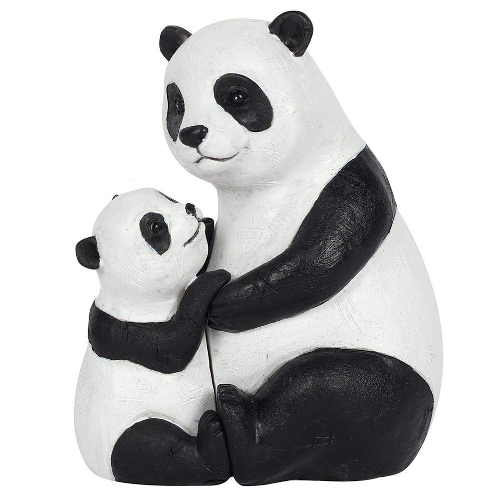 Adorable Black & White Resin Mother & Baby Panda Ornament - 11cm x 9cm (1 Pc.) - Charming Rustic Design, Durable Handcrafted Decor, Nature-inspired Gift - Ideal for Home Accessory