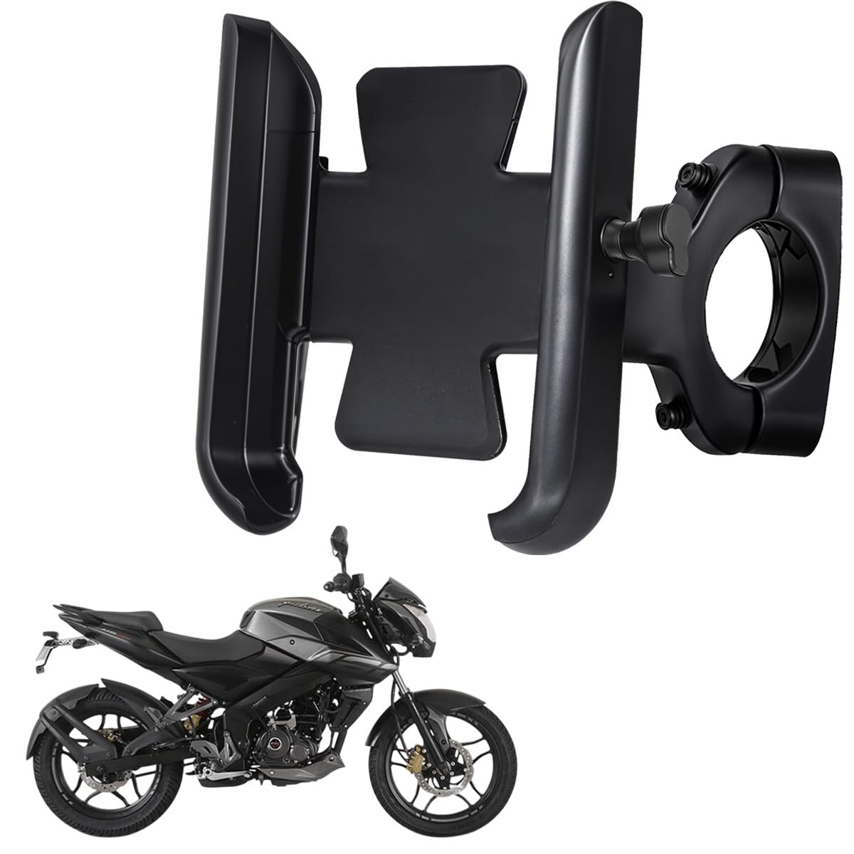 whipone cnc metal bike mobile holder compatible for bajaj pulsar ns160, 360° rotation phone mount cradle for bicycle & motorcycle, handlebar for all smartphones, anti-slip, full grip (black)