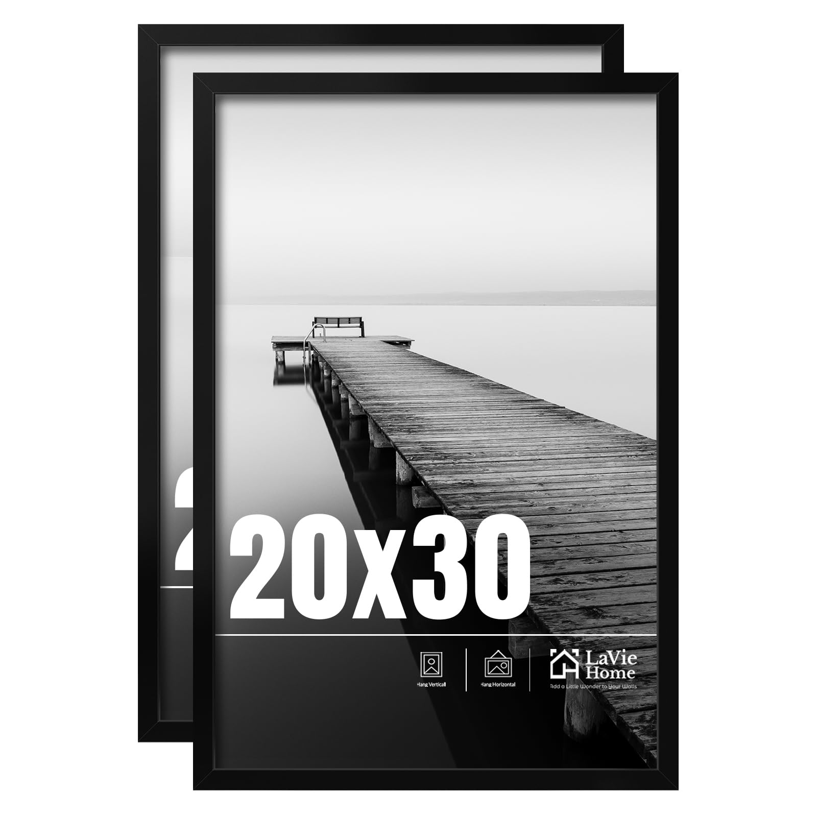 LaVie Home 20x30 Picture Frame 2 pack, Display Pictures 20 x 30 Poster Frame, 20x30 Black Photo Frame with HD Plexiglass, Display Frame for Vertical or Horizontal, Classic Collection