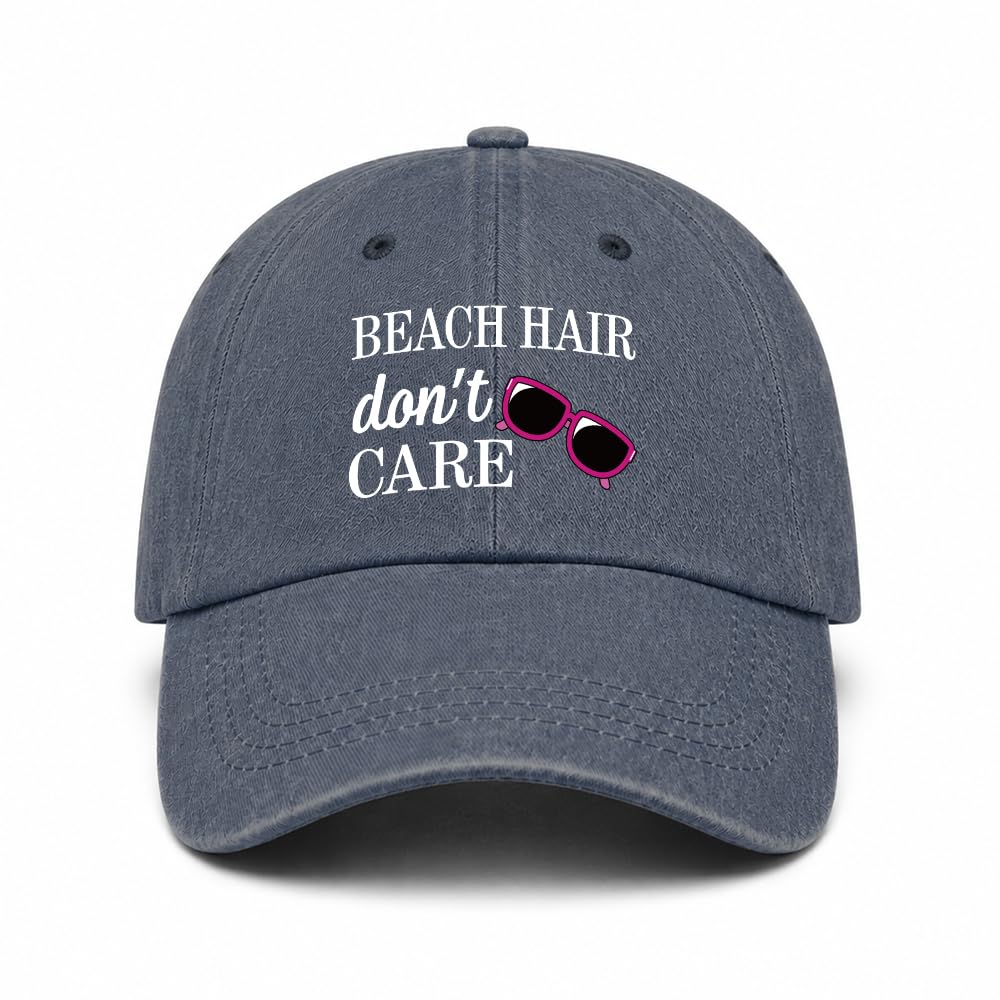 Beach Hair Don't Care Blue Baseball Cap, Bling Beach Hat