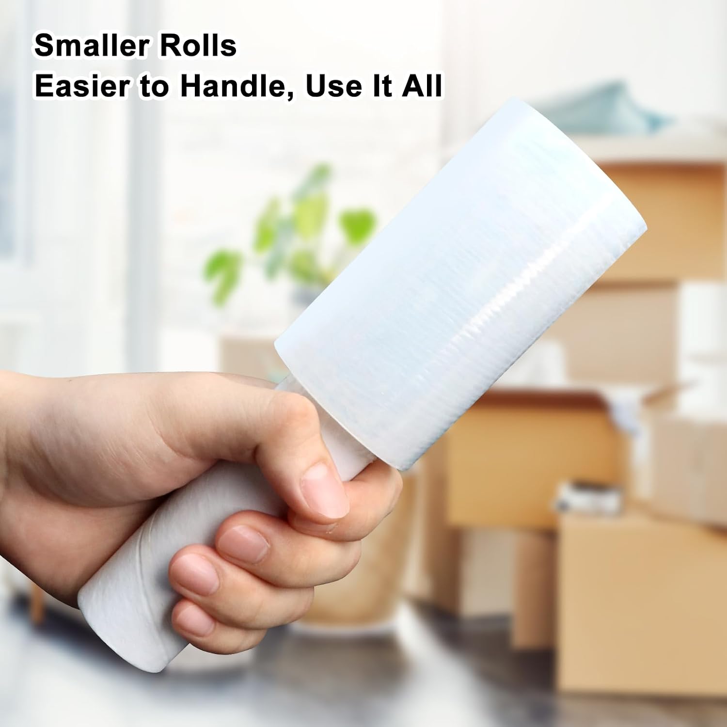Stretch Film 4" × 500 ft, JUKFITA Shrink Wrap Rolls with Handle, 2 Pack Lightweight Plastic Wrap for Moving Waste-Free
