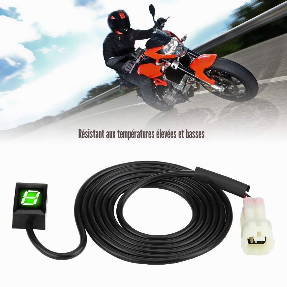 Jadeshay Indicateur de Vitesse de Moto, Prise ECU de l'Indicateur De Rapport Engagé Moto Compatible Avec Le Jauge De Vitesse Numérique 6 Vitesses Avec Écran LED