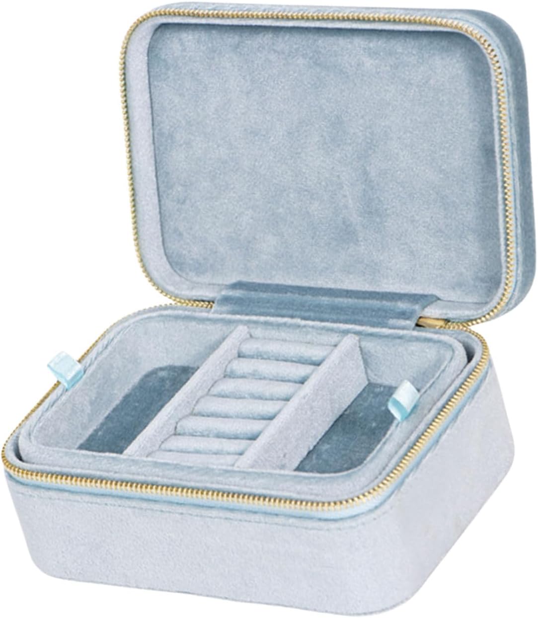 Velvets Lined Jewelry Travel Organizers Double Layer Small Jewelry Container Fashion Portable Case for Fashion Lover Box for Traveling (Blue)