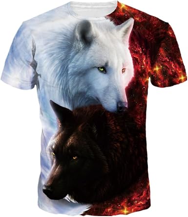 Mchochy Unisex 3D Wolf T Shirts Couples 
