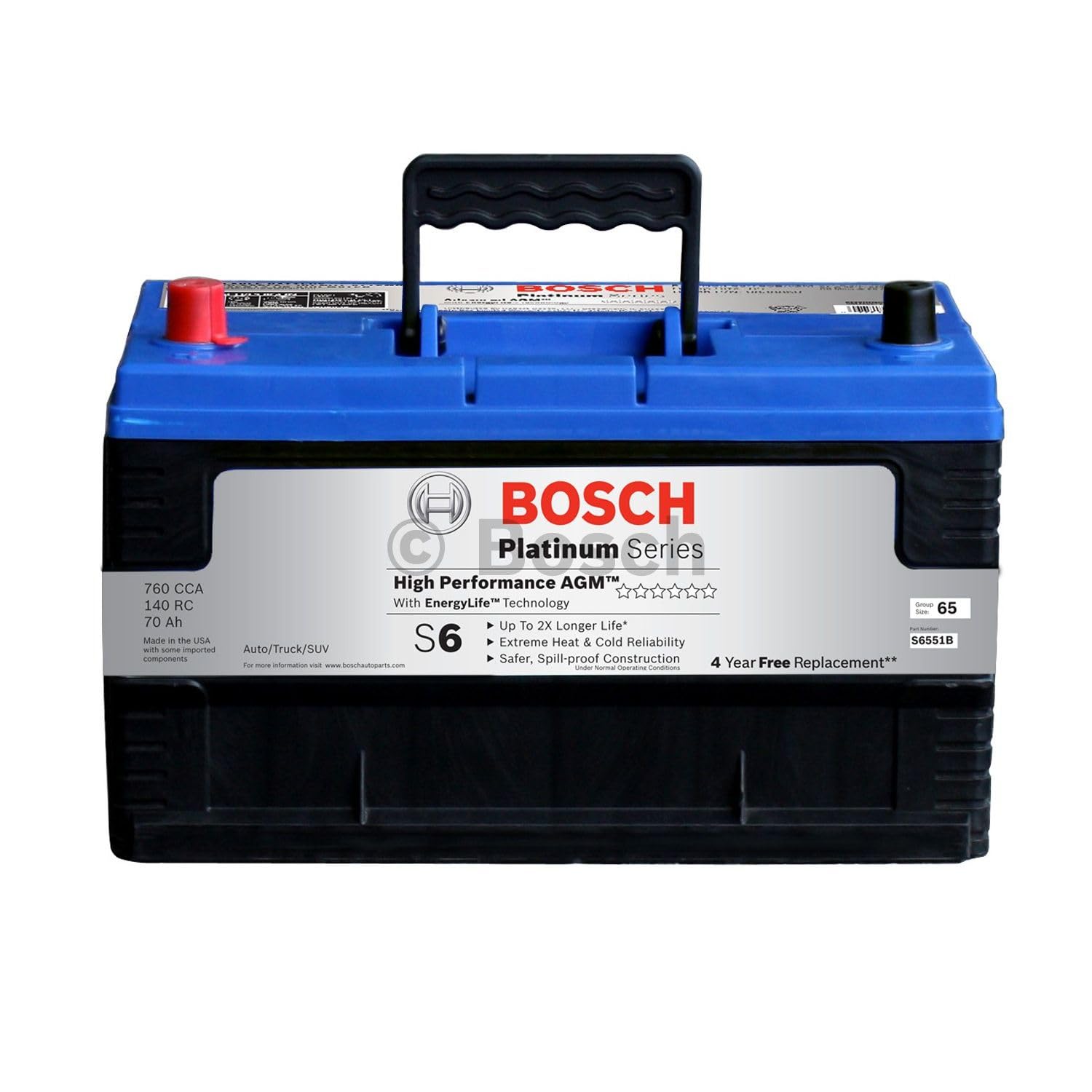 Amazon.com: BOSCH S6551B S6 Flat Plate AGM Battery : Automotive