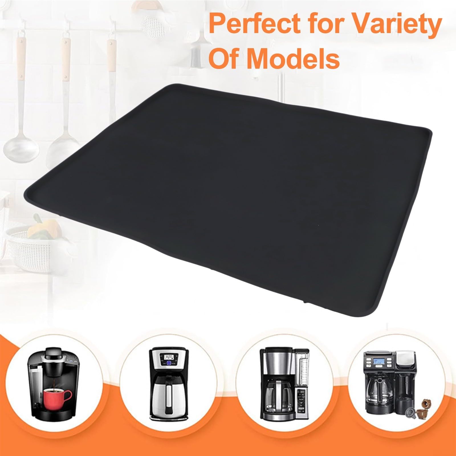 Tappetino Silicone Per Macchina Da Caffè 40x50 Cm – Antiscivolo, Bordi Alti, Resistente Al Calore, Per Cucina E Piani Di Lavoro (Nero)