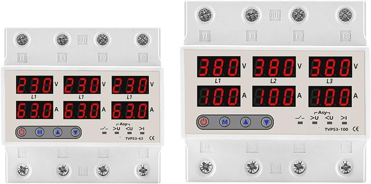 3 Three Phase Voltage Current Relay Protector 100A 63A 60A 220V 3P Over Under Voltage Relay Current Limiter Adjustable Protect