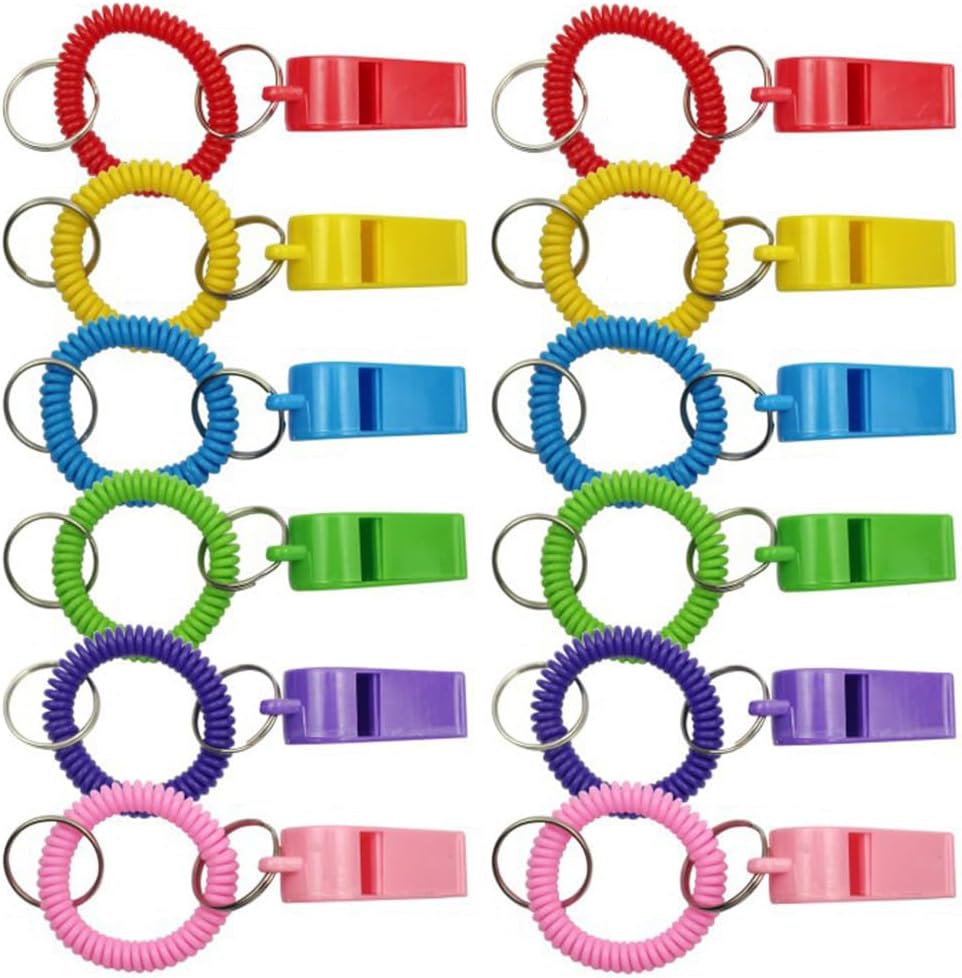 KuuGuu 12PCS Sport Whistle with Bracelet Plastic Whistles