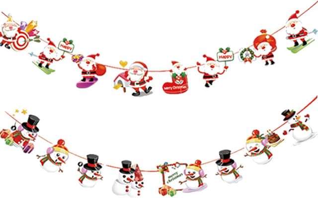 HEIGOO 2Pcs Merry Christmas Banner Flags, Reusable Cuttable Santa Claus & Christmas Snowman Christmas Banner Decoration, Perfect for Christnas Decoration and Regular Home Decoration