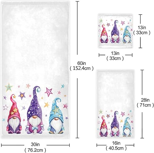 Miniatura 3 de ALAZA Juego de toallas de baño, gnomos de Navidad con estrellas, toallas de 3 piezas, 1 toalla de baño, 1 toalla de baño, 1 toalla de mano, juego de