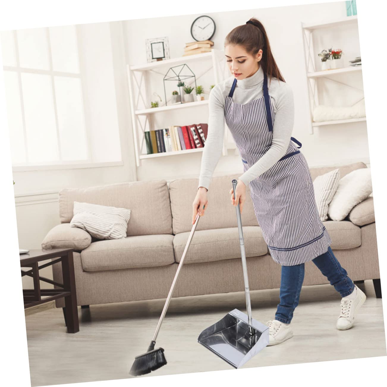 Teiliges Kehrset mit Langem Edelstahlgriff Ergonomisch Gebogene Kehrschaufel und Besen für Effiziente Bodenreinigung rutschfest Langlebig für Küche Büro und Haushalt