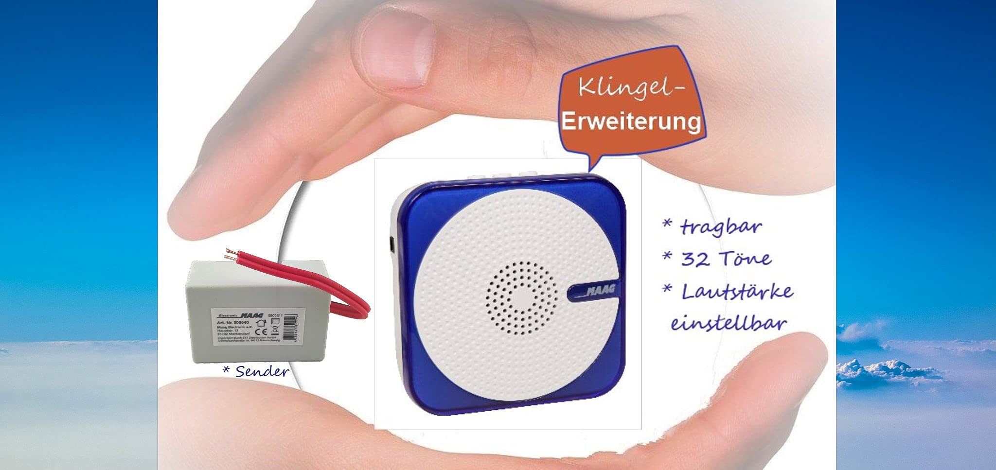 Klingelerweiterungs Set mit batterielosem Sender und tragbaren Empfänger