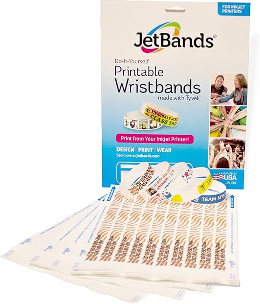 Amazon JetBands DIY Inkjet Printable Tyvek Wristbands 100 Count