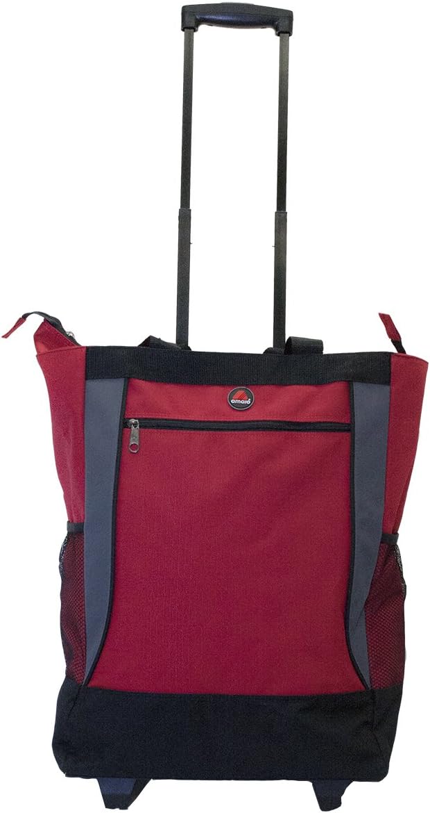 Amaro Wheeled Manhattan Shopping Travel Tote Bag with Push "N" Lock Handle(red)