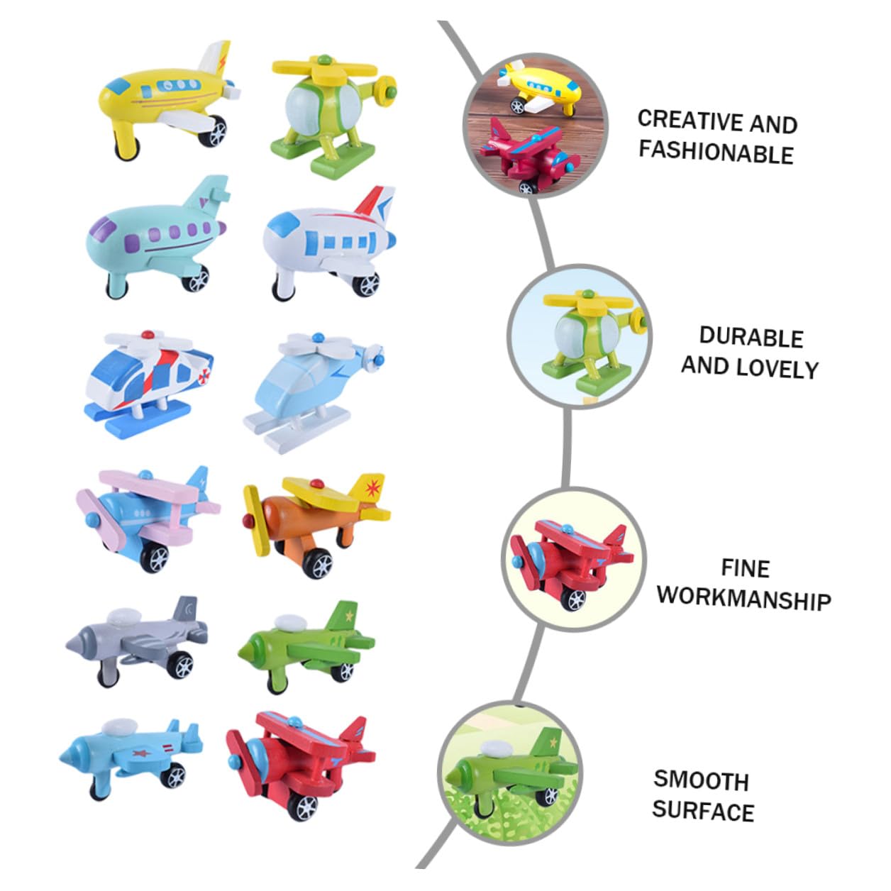 Alasum Mini Aviones de Juguete de Madera, 12 Piezas Educativas para Niños