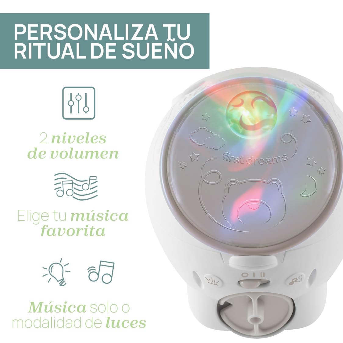Chicco Projecteur Ours Polaire 2en1, Veilleuse bébé Pour berceaux, lits d'enfant et chevets Next2Me, projection d'une aurore boréale, 30 minutes de musique classique, sons de la nature, 0 mois et plus
