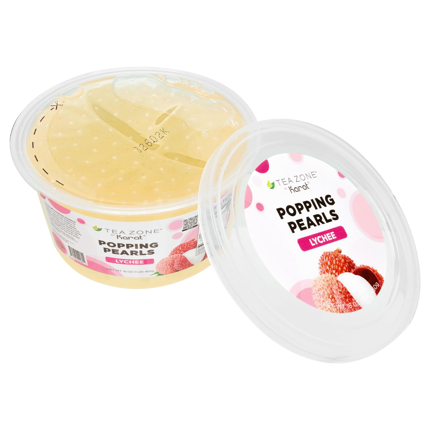 Tea Zone [1 Pound - 12 Packs] Lychee Popping Pearls, Bursting Pearls for Teas, Shakes, Smoothies, and Dessert Toppings | Sold by Case