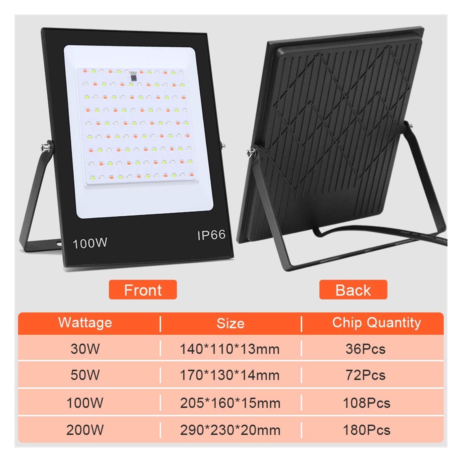 Reflektory LED, DOPROWADZIŁO Iluminacja RGB 30W 50W 100W 200w Powódź światła IP66 Wodoodporne oświetlenie zewnętrzne refletor ściany do garażu, ogrodu(100W 220V)