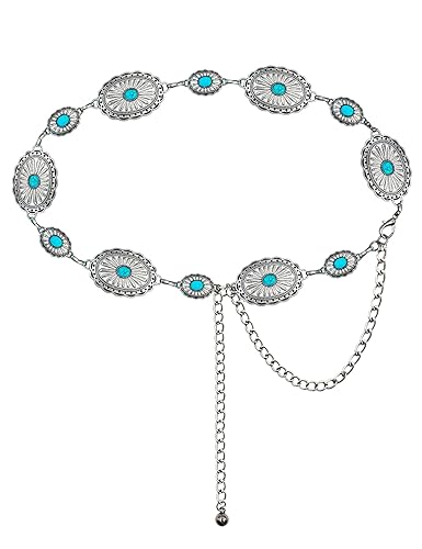TOPACC Western Metal Concho Belt for Women Cowgirl Chain Belts