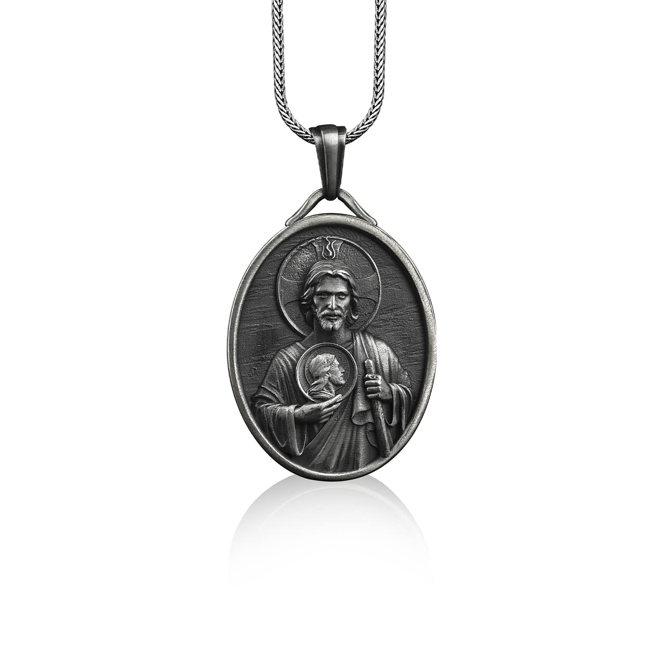 BySilverStone - Medalla De San Judas, San Judas Tadeo, Imagen De Edesa, Collar Personalizable, Collar De Medalla Católica, Collar Con Colgante Católico,