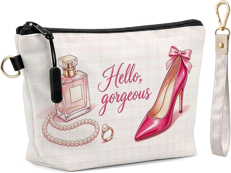 Necessaire de maquiagem Fokongna com pulseira e chaveiro, Hello Gorgeous, pacote com 2