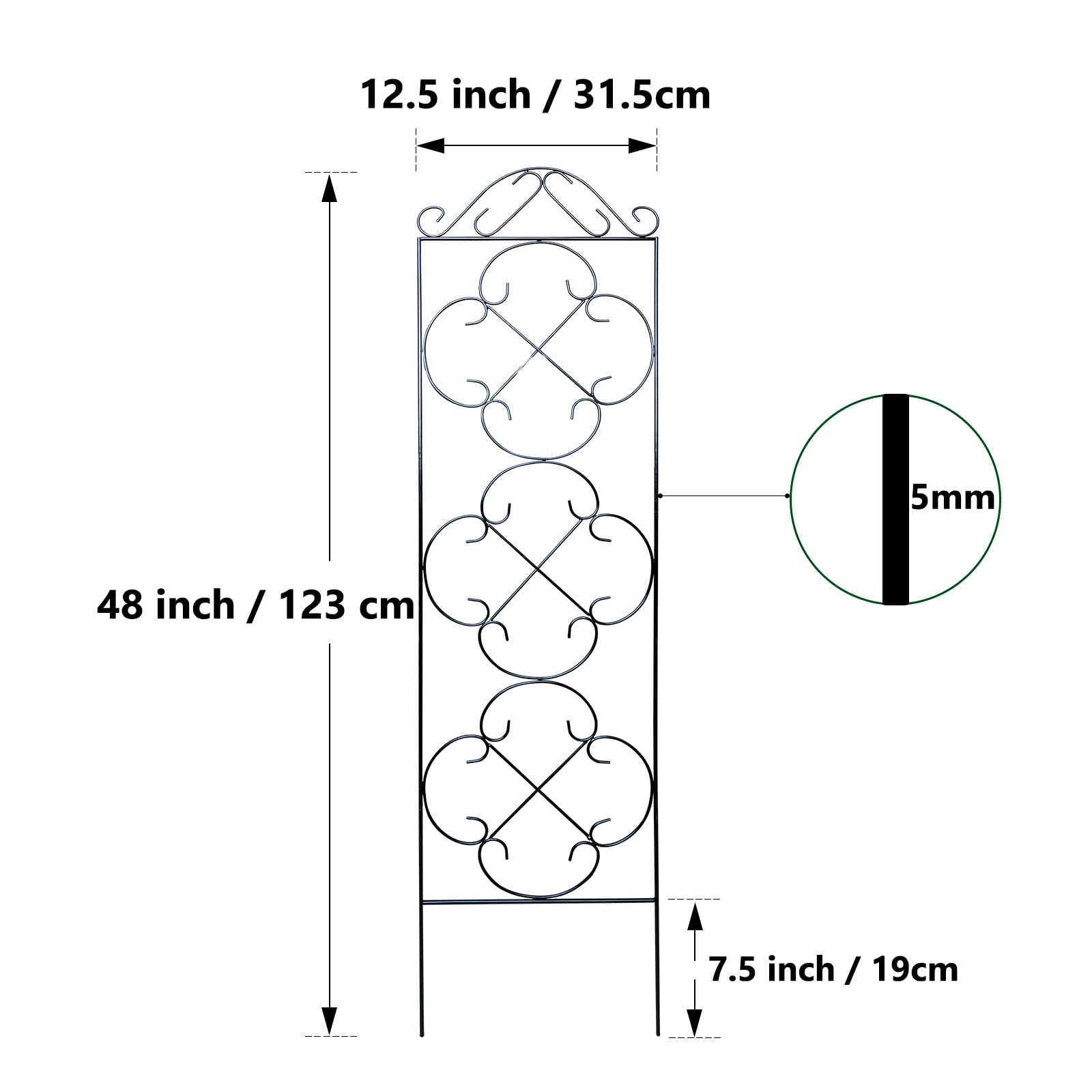 Thealyn Lot de 4 treillis de jardin en métal pour plantes grimpantes - 122,9 x 31,8 cm (H x l) - Convient pour les plantes en pot - Plantes grimpantes d'intérieur et d'extérieur - Fleur de lierre -