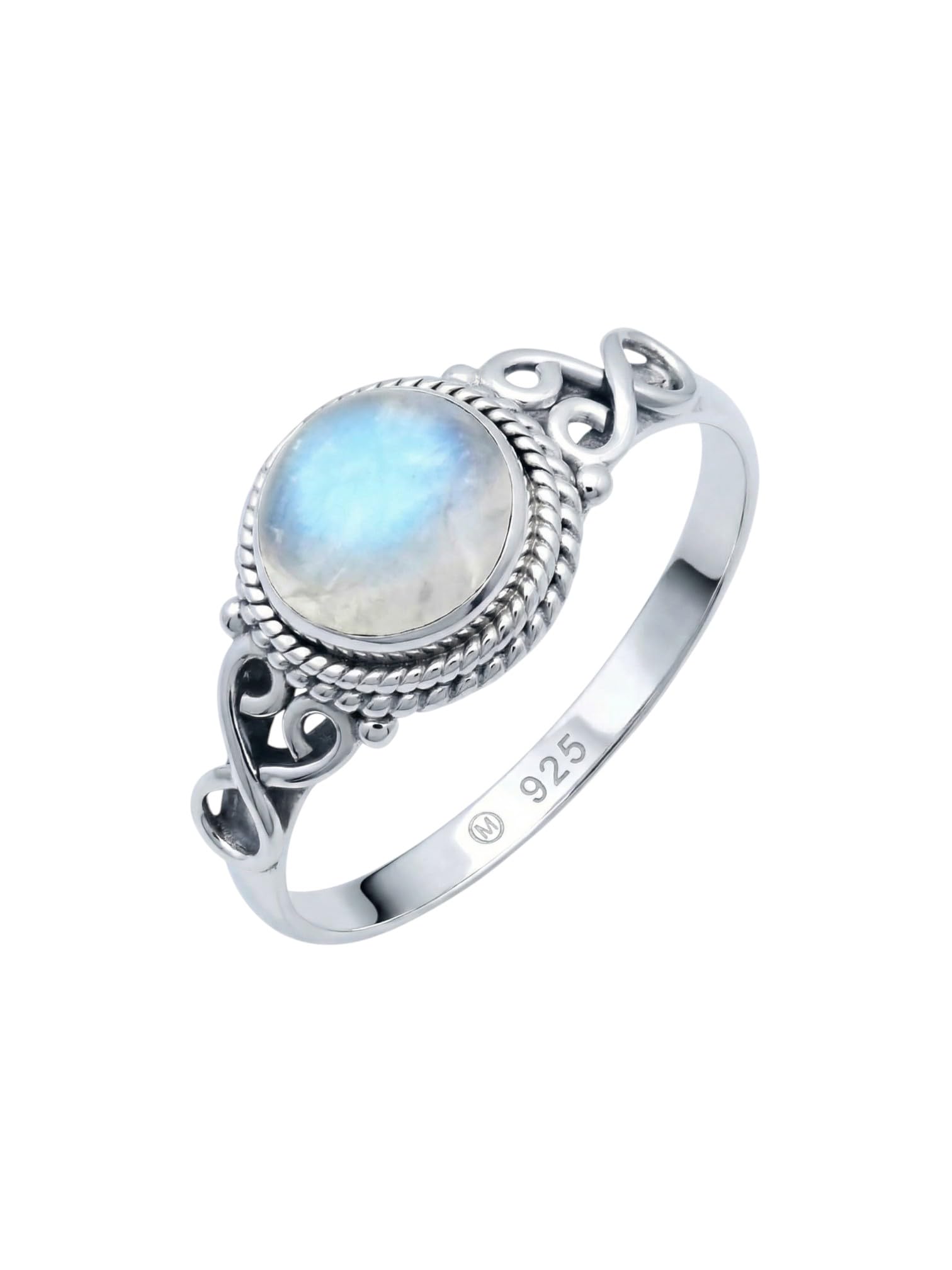 mantraroma Silberring Damen 925 Sterling Silber – runder Edelstein Ring, Vintage Statement Ring Schmuck, elegantes Geschenk für Frauen
