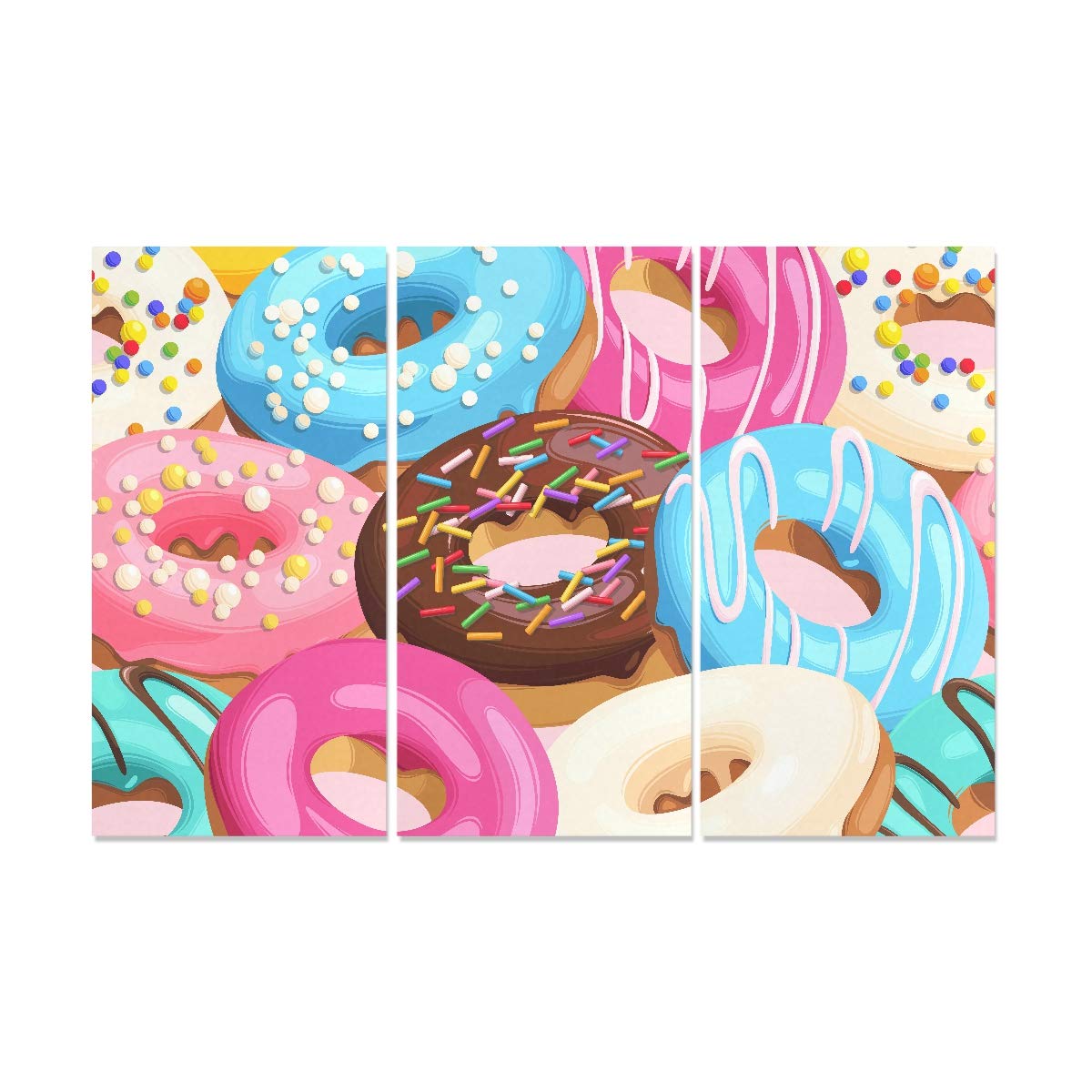 YUMOING3 Panel Canvas Wall Art Glazed Donuts Seamless Wall Art Canvas Prints Wall Decor For Home Living Room Bedroom Bathroom Wall Decor Posters 15"x30"/piece