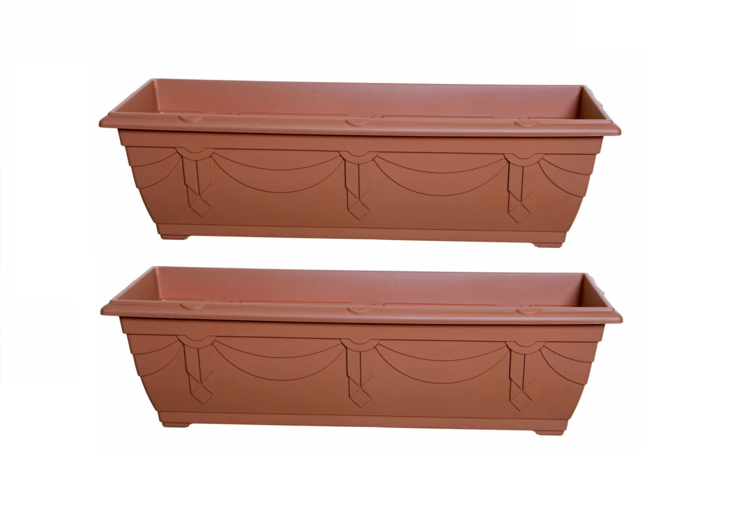 Shop4allsorts Terracotta Set Of 2 Slim Venetian Window Box Trough Planter Small 60Cm Plastic Plant Pot Colour