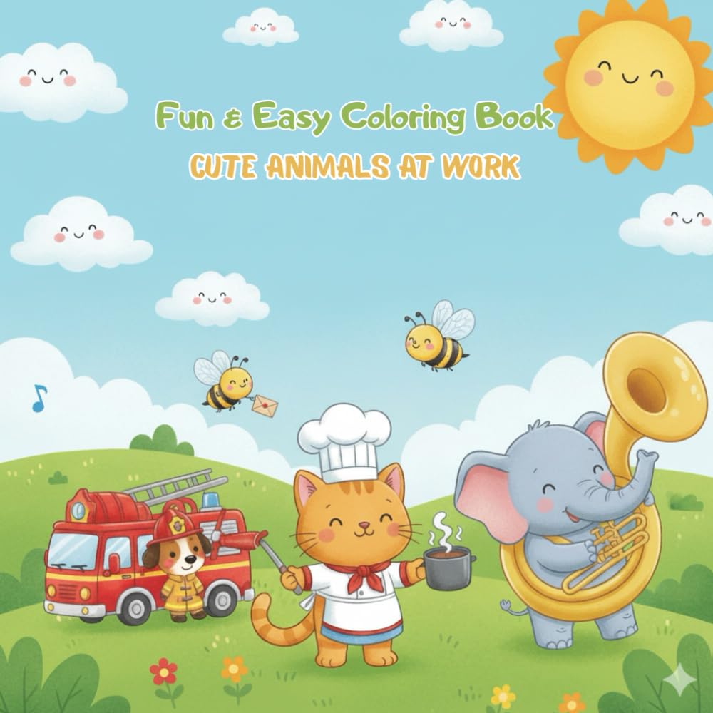 Fun & Easy Coloring Book: Cute Animals at Work