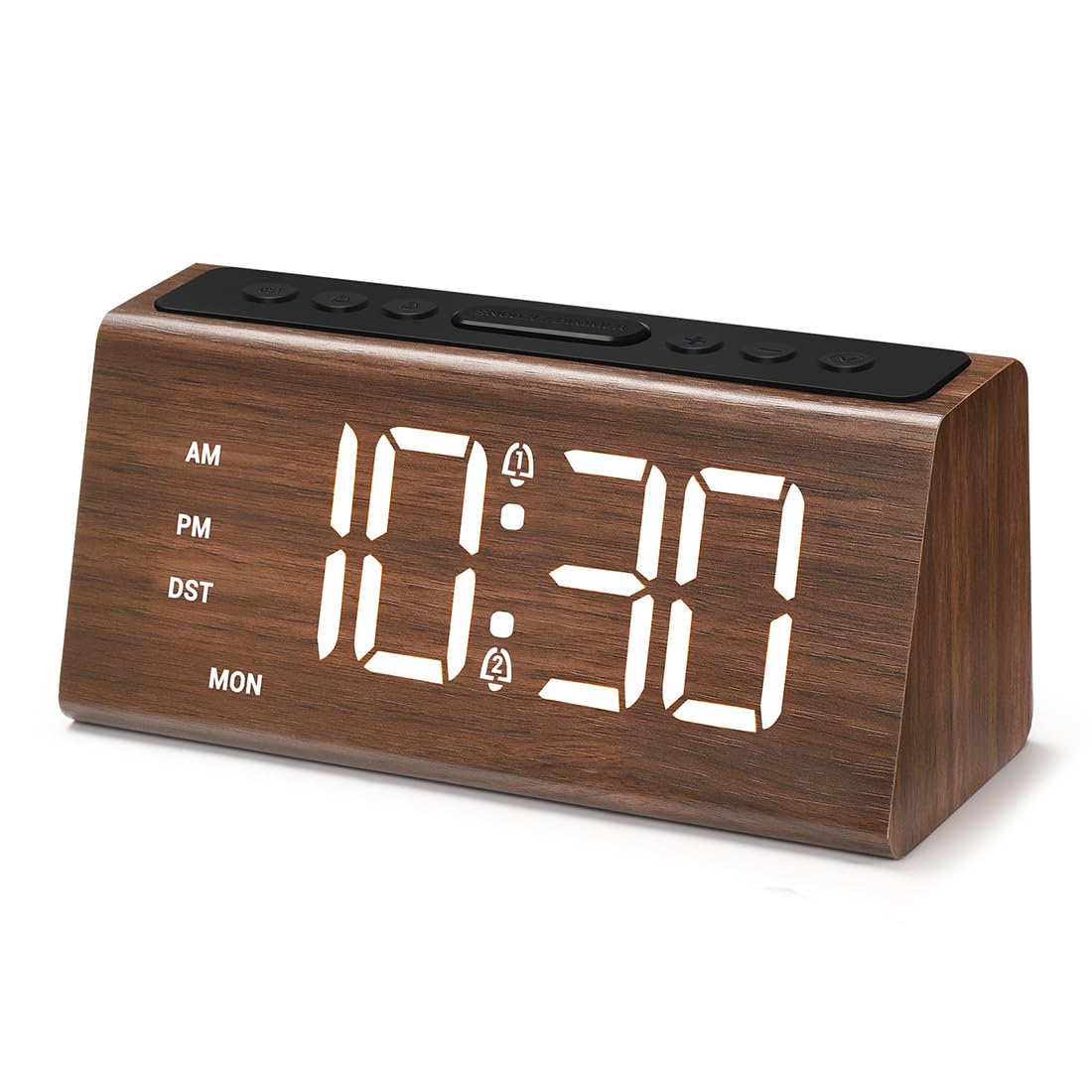 Wooden Digital Alarm Clocks for Bedrooms, Electric Desk Clock with Large Numbers, Daylight, LED Screen and Volume Control, Loud Alarm for Heavy Sleepers, Wood Decor &amp; Gifts (Wood)