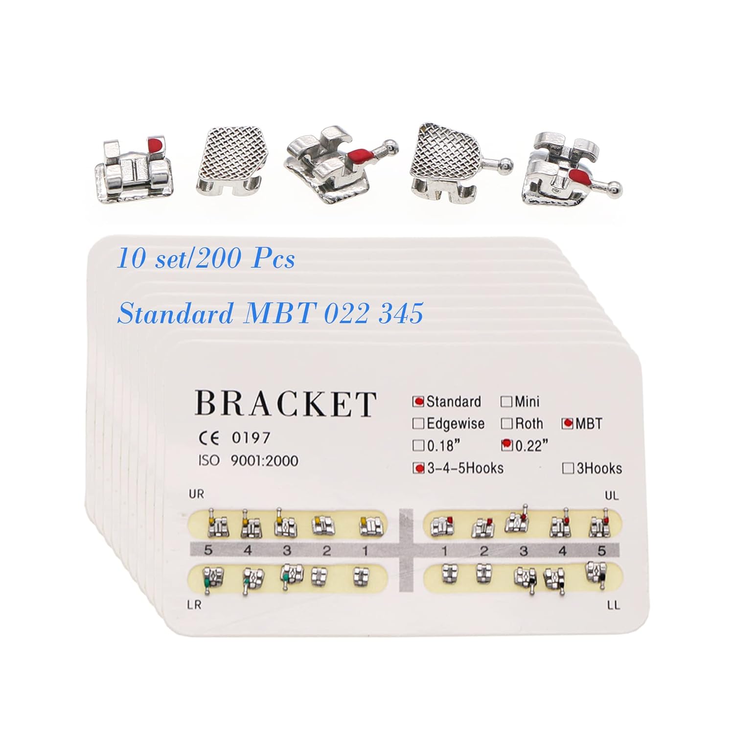 Dental Orthodontic Brackets - Standard Roth .022 Slot With Hooks, Metal, Bulk Pack