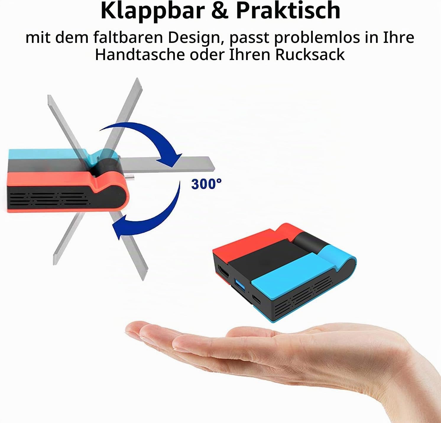 Switch TV Dock,Docking Station für Nintendo Switch/Switch OLED, Faltbare Typ C zu HDMI Adapter Switch Ladestation mit 4K HDMI Schnittstelle und USB 3.0 Port