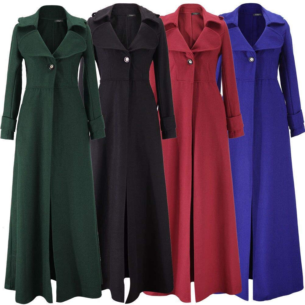 Trench Coat - Cappotto di lana da donna, invernale, elegante, extra lungo, con colletto a risvolto, taglie forti, cappotto invernale largo, giacca in tweed vintage