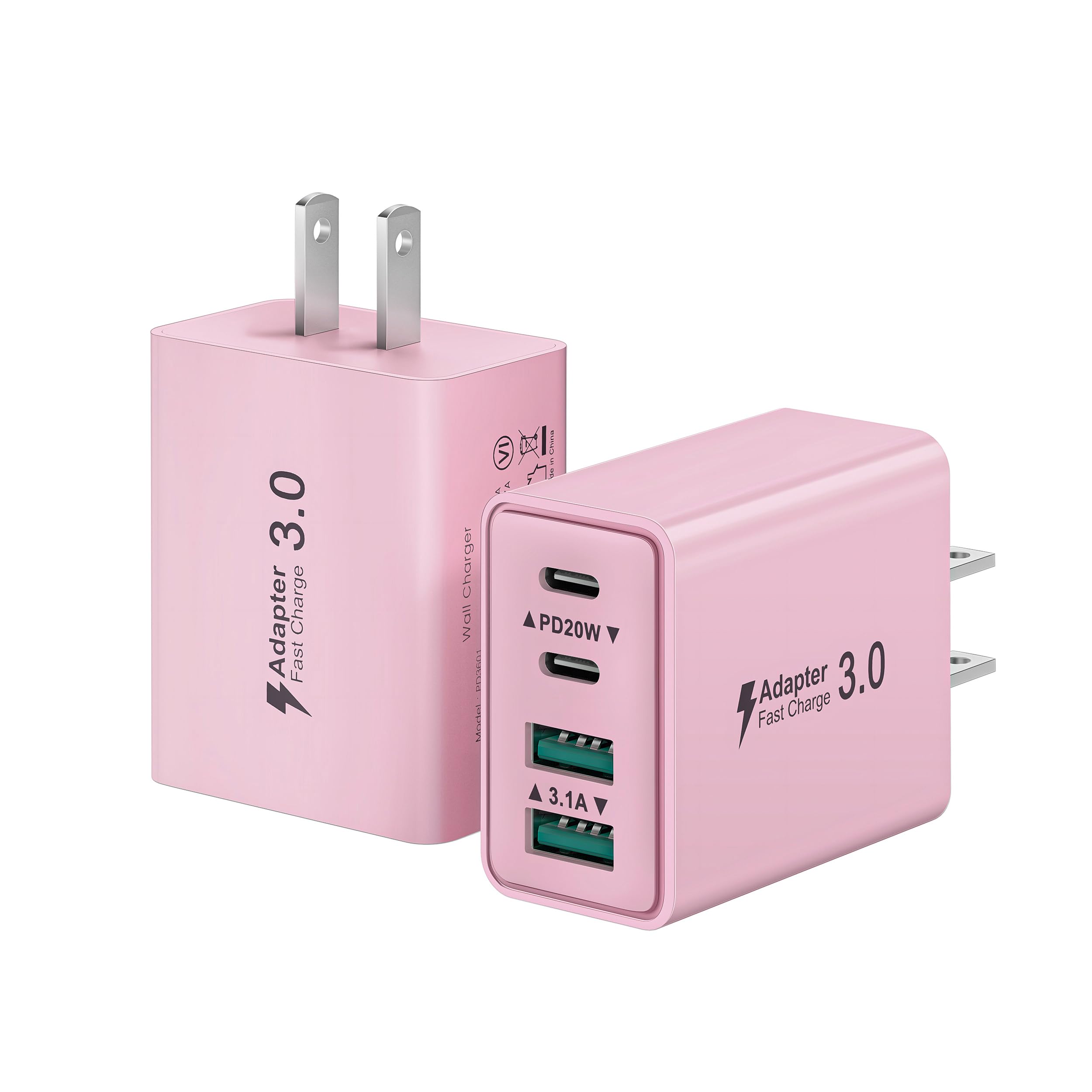 USB C Wall Charger Block, 2-Pack 40W 4-Port Type C Fast Charging Block Dual Port USBC Power Adapter Multiport Wall Plug Multiple Charger Block for iPhone 16 15 14 13 12 11 Pro Max Plus, iPad, Samsung