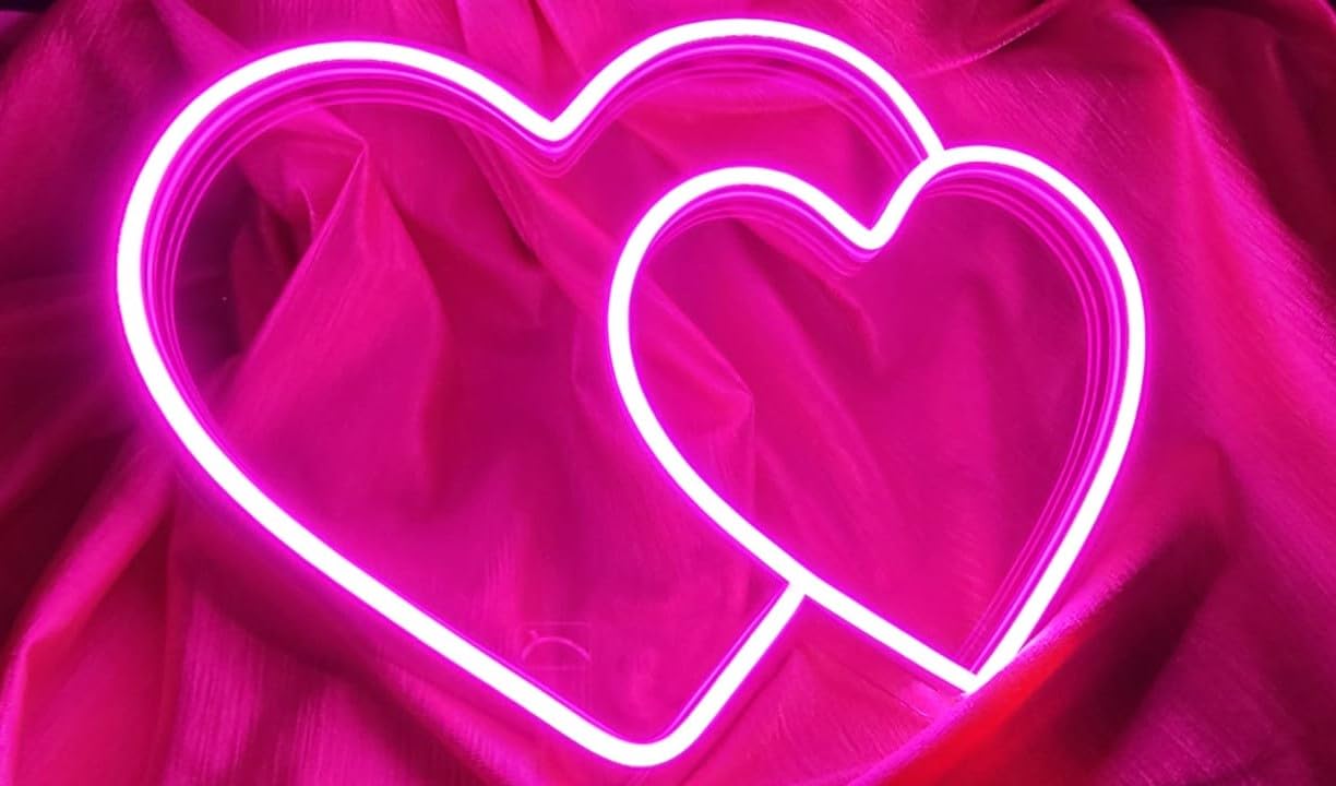 Tiva Double Heart Neon Sign – Romantic LED Wall Light for Bedrooms, Living Rooms, Offices & Home Decor