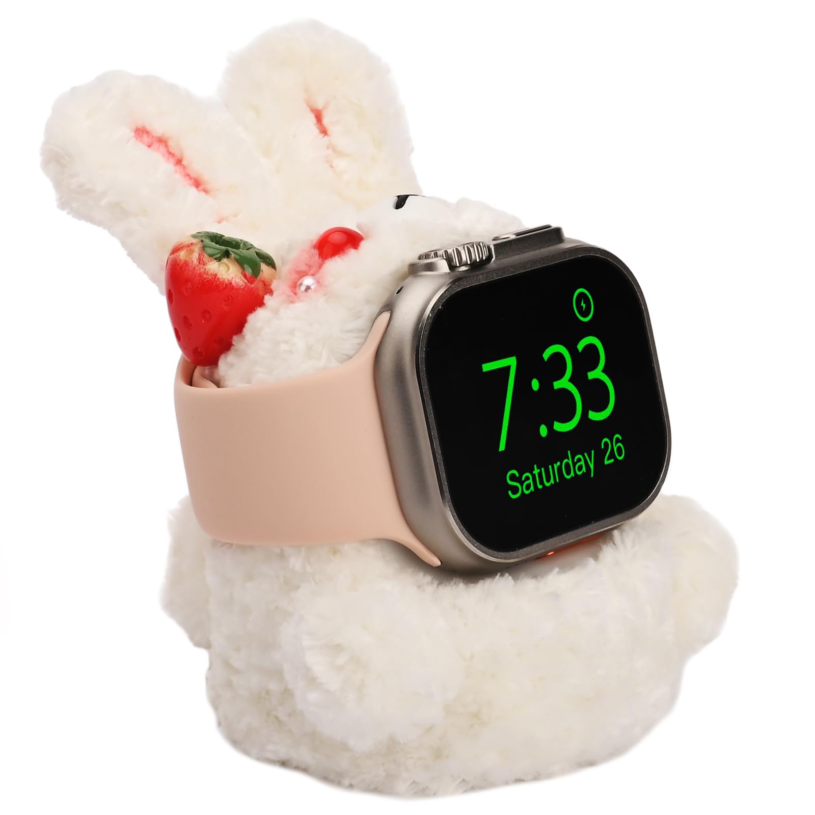 Charger Stand Compatible with Apple Watch Series Ultra2/Ultra/9/8/Se2/7/6/Se/5/4/3/2/1, Supports Nightstand Mode (Strawberry Rabbit)