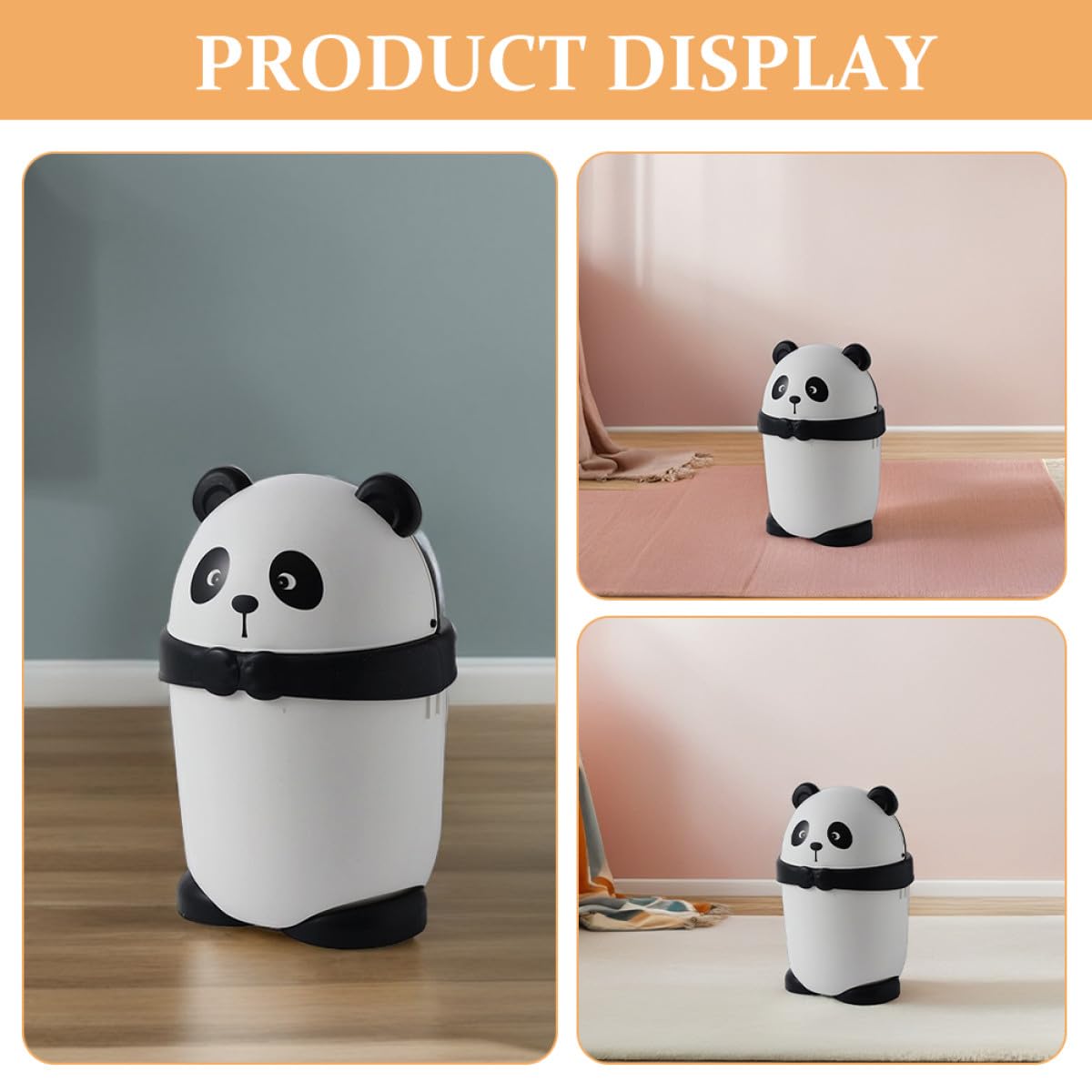 INOOMP Cestino per Rifiuti da Ufficio a Forma di Panda con Coperchio, Bidone della Spazzatura Medio in Plastica per Soggiorno, Cucina e Cameretta, Contenitore Decorativo per Ambienti