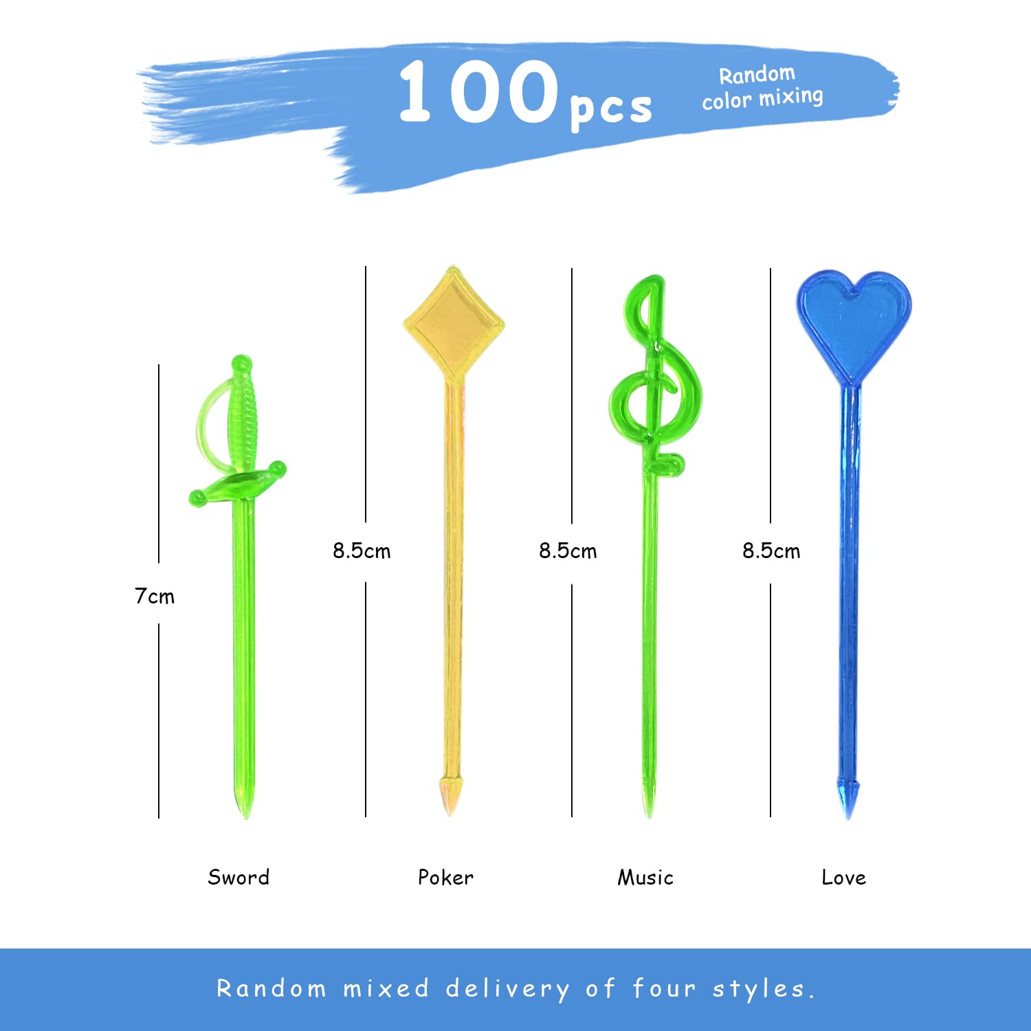 100 Forchette Da Frutta In Plastica - 4 Stili: Cuore, Carte, Musica, Spada - Foto 3