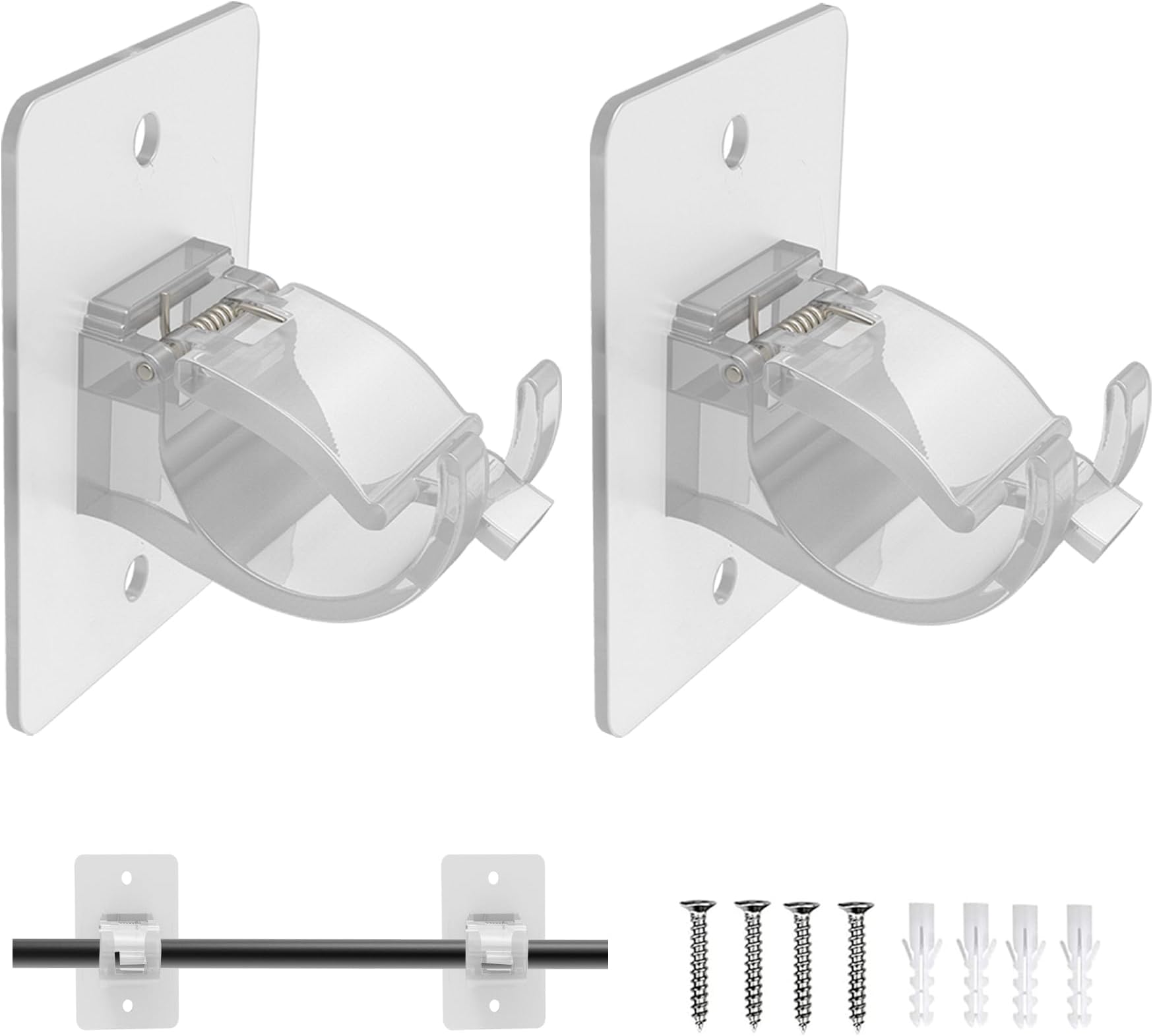 No Drill Curtain Rod Brackets, 8 pcs Curtain Rod Holders