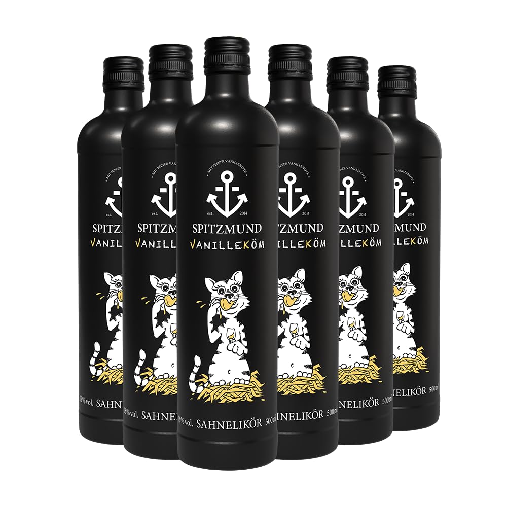 SPITZMUND Vanilleköm 6x500 ml | Cremiger Vanillelikör | Geschmack wie warmer Vanillepudding | Perfekt zum Verschenken oder Genießen | Sahnelikör mit Vanillenote | 16% vol.