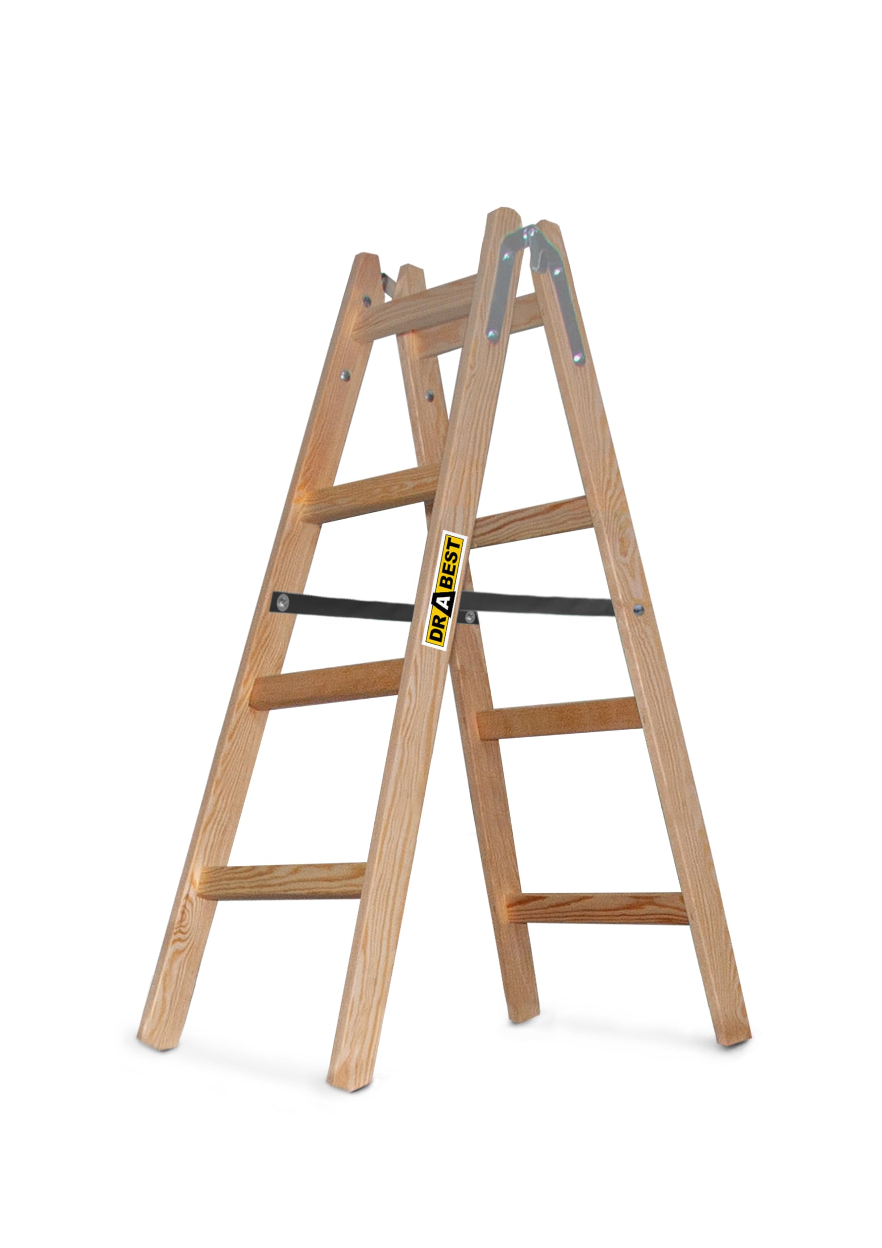 DRABEST - Escalera de Madera - para Trabajos de Pintura - 2X 4 peldaños - m de Largo - hasta 150 kg - Altura de Trabajo 1,24 m 2,7 m - Plegable -, con Gancho para Cubo