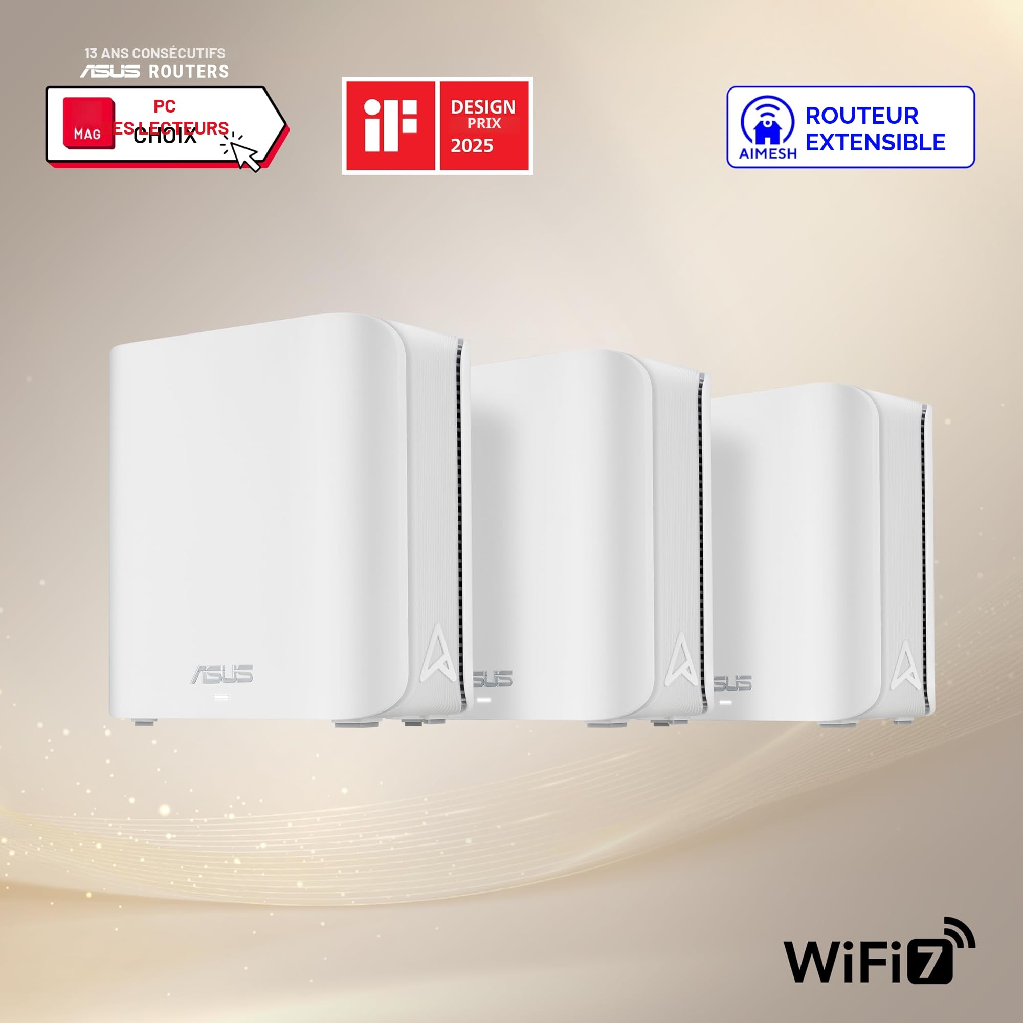 ASUS ZenWiFi BD4 Pack de 3 Système WiFi 7 Mesh Double-Bande 3600 Mbps 720m2 Double Ports 2,5G