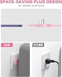 Pink Extension Cord 5 ft, Flat Plug Extension Cord with 3 Outlets 4 USB(2 USB-C) 3.1A, Power Strip Long Pink Cord 1625W, Compact for Cute Kawaii Desk Home Bedroom Room Essentials