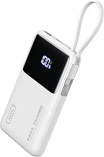 INIU 45W モバイルバッテリー 軽量 小型 大容量 10000mAh 急速充電 内蔵ケーブル付き PD QC【USB C入出力 残量表示 PSE認証済 パススルー機能】モバイル バッテリー 携帯充電器 アウトドア/防災/緊急用の必携品 iPhone 16 / 15 & Android iPad その他各種対応 日本語取扱説明書付き【ホワイト】