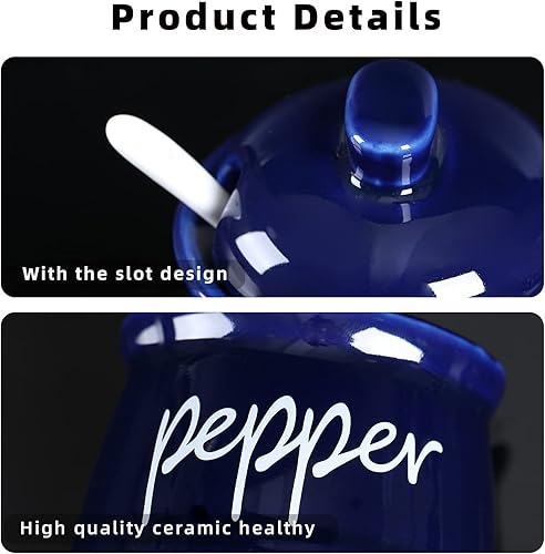 Miniatura 9 de ONTUBE Cuencos de cerámica para sal y pimienta con tapa y cuchara 12oz (blanco) Blanco,Negro -,marino,Turquesa