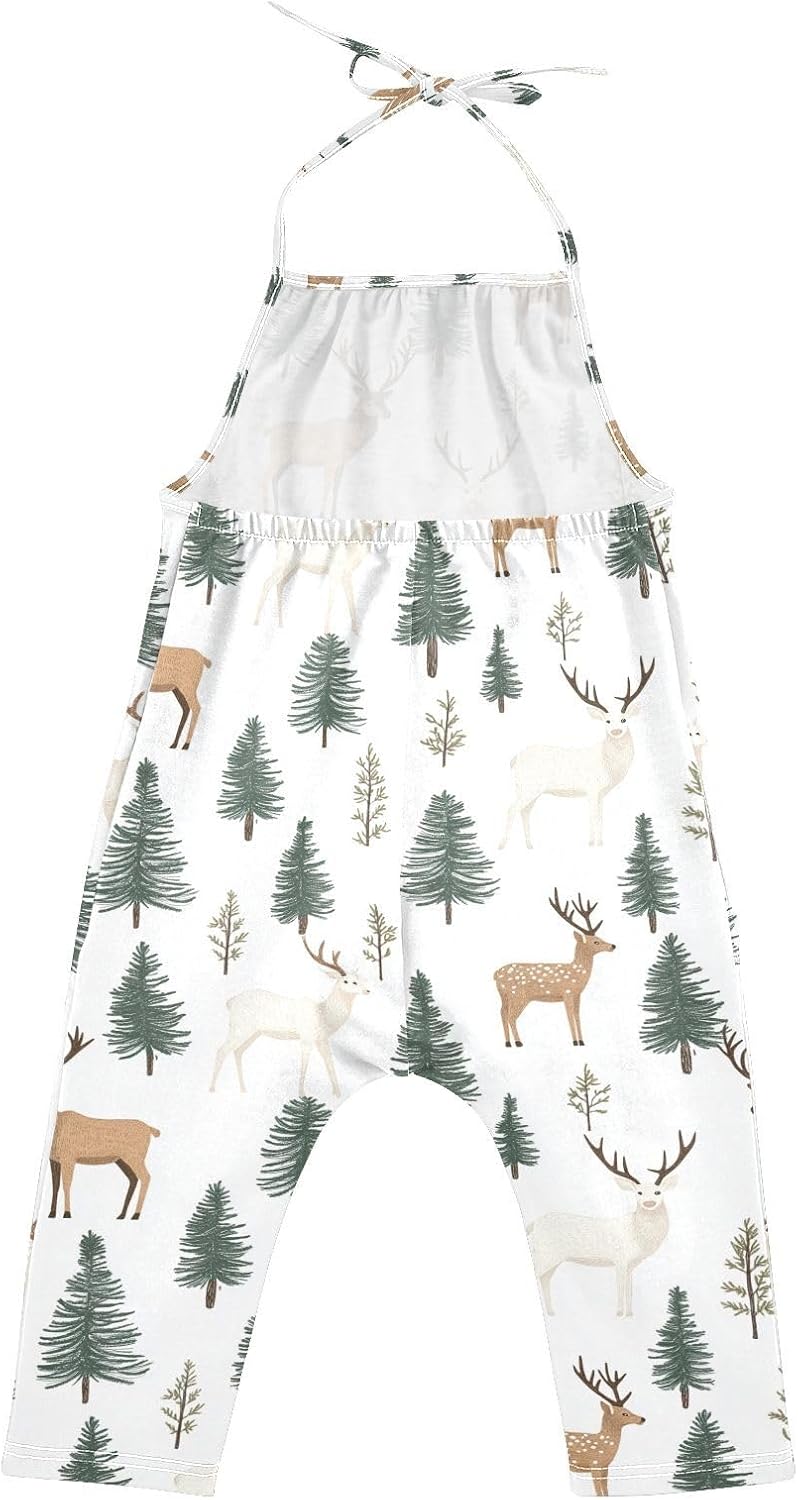 Trees and Elk Toddler Girl Clothes Sleeveless Romper Jumpsuit for Girls Summer One Piece Romper Pants Size 1-6T
